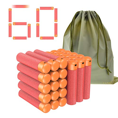 Coodoo Mega Darts 60 PCS Refill Pack Compatible Mega Bullets for Nerf N-Strike Mega Series Blasters Toy Gun - Red Foam Darts with Storage Bag