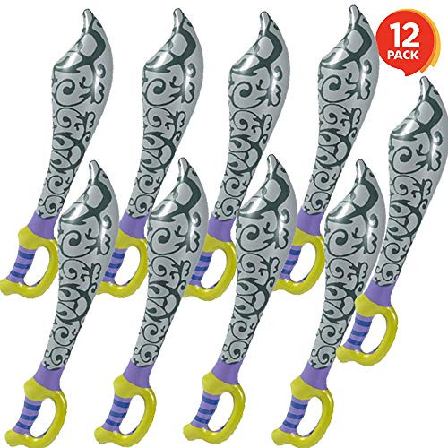 ArtCreativity Pirate Sword Inflates - Set of 12 - 24 Inch Inflatable Swords for Pirate Party Supplies, Costume, and Photo Booth Props, Fun Swimming Pool and Bathtub Toys for Boys and Girls