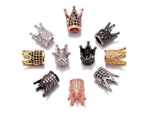 AD Beads Zircon Pave Rhinestones King Crown Or Queen Crown Bracelet Connector Charm Spacer Beads (10 pcs Mixedcolor (King Crown 7x10mm))