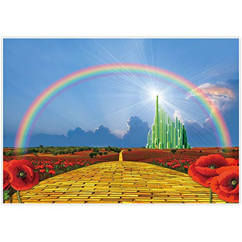 Allenjoy Emerald Castle Rainbow Photography Backdrop Wizard Yellow Brick Road Girl Kids Princess Birthday Party Decor Banner Blue Sky Poppy Field Baby Shower Newborn 5x3ft Background Photo Booth Props
