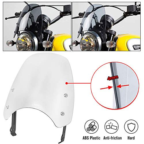 FATExpress Motorcycle ABS Windshield Windscreen Airflow Wind Deflectors Fly Screen Flyscreen Visor Protector for Ducati Scrambler Classic Accessories 2015 2016 2017 2018 2019 2020 15-20 (Silver)