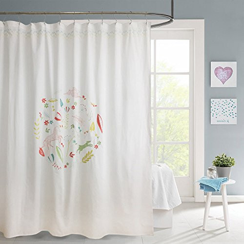 Merryfeel Shower Curtain,Fabric Embroidered Shower Curtain 180 x 190 cm (70"x74" Approx) White