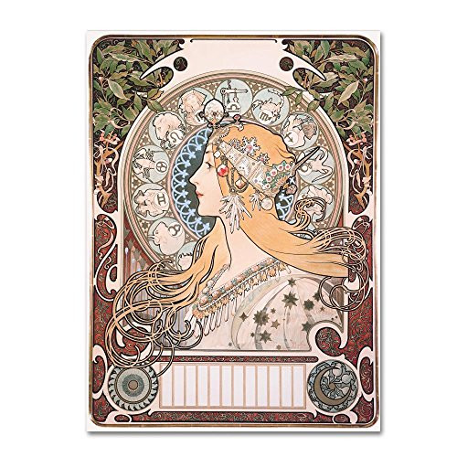 Zodiac by Alphonse Mucha, 14x19-Inch Canvas Wall Art