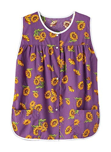 AmeriMark Patterned Womens Snap Front Cobbler Apron Vest with Two Patch Pockets Purple Multi 2X