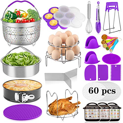 Aiduy 23 Pieces Accessories for Instant Pot 6,8 Qt, Pressure Cooker Accessories Set - 2 Steamer Baskets, Springform Pan, Stackable Egg Steamer Rack, Egg Bites Mold, 60 Pcs Parchment Paper