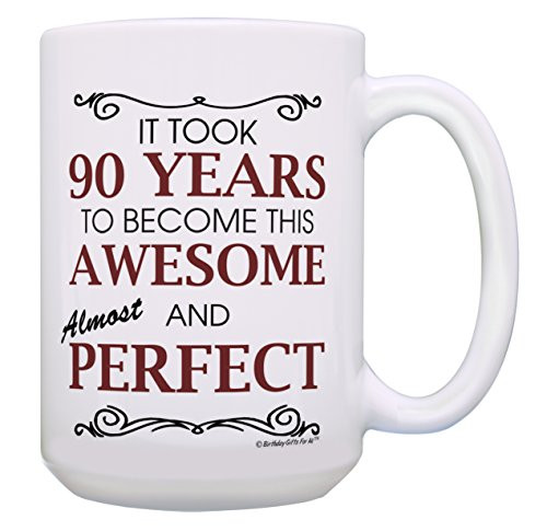 90th Birthday Gifts for All 90 Years Awesome 90th Birthday Mug Gift 15-oz Coffee Mug Tea Cup White