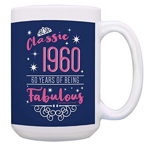60th Birthday Cup Classic 1960 60 Years of Being Fabulous 15-oz Birth Year Coffee Mug Tea Cup Multi