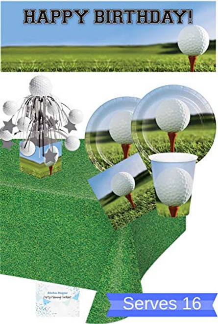 Golf Party Supplies and Decorations - Golf Plates Cups Napkins for 16 People - Includes Banner, Tablecloth and Centerpiece - Perfect Golf Birthday Party Decorations!