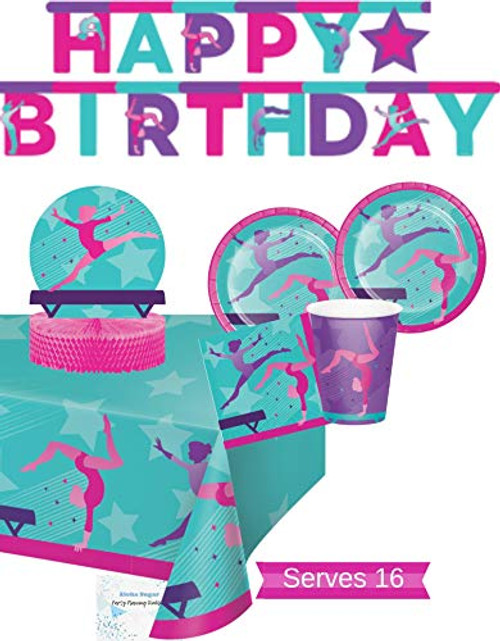 Gymnastics Party Supplies and Decorations - Gymnastics Party Plates and Napkins Cups for 16 People - Includes Gymnastics Birthday Banner, Tablecloth and Centerpiece - Perfect Gymnastics Birthday Party Decorations and Gymnastics Birthday Party Supplies! Gymnastics Party Supplies and Decorations - Gymnastics Party Plates and Napkins Cups for 16 People - Includes Gymnastics Birthday Banner, Tablecloth and Centerpiece - Perfect Gymnastics Birthday Party Decorations and Gymnastics Birthday Party Supplies!