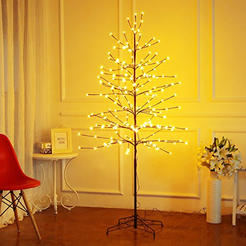 Bolylight LED Cherry Blossom Tree 6ft 208L & Indoor and Outdoor Decoration Lighted Tree for Bedroom/Party/Wedding/Office/Home Warm White