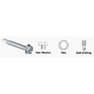 C.R. Laurence AV11916 CRL Zinc Plated 3/8"-14 x 1-1/2" Tek Self-Drilling Screws with Hex Washer Head