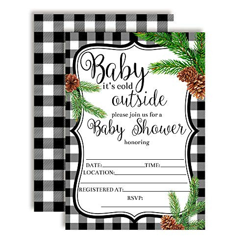 Winter Pinecone Evergreen Baby Sprinkle Baby Shower Invitations, 20 5"x7" Fill in Cards with Twenty White Envelopes by AmandaCreation