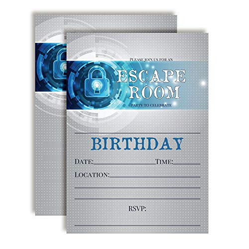 Escape Room Themed Birthday Party Invitations, 20 5"x7" Fill in Cards with Twenty White Envelopes by AmandaCreation