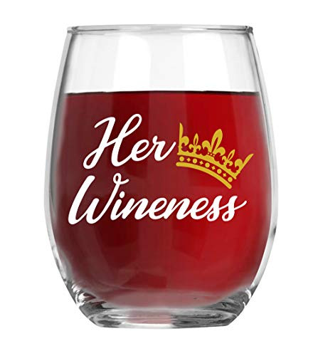 Her Wineness Wine 15oz Wine Glass with Funny Saying for Women Gift For The Sassy Classy and Smart Assy Woman Fun Birthday Present for Wife Best Friend Sister Daughter Queen Princess - By AW Fashion