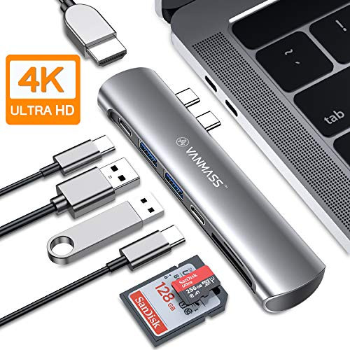 VANMASS USB C Hub, 7 in 1 USB C Adapter with 5K@60Hz USB-C 3.0 Port, 4K HDMI Port, 2 USB 3.0 Ports, SD/TF Card Reader, 87W PD Charging Port for MacBook Pro and MacBook Air 2018/2019/ 2020(Grey)