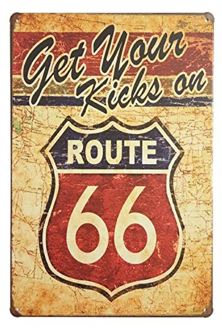 ERLOOD Get Your Kicks Route 66 Metal Retro Wall Plaque Decor Vintage Tin Sign 12 X 8 ERLOOD Get Your Kicks Route 66 Metal Retro Wall Plaque Decor Vintage Tin Sign 12 X 8