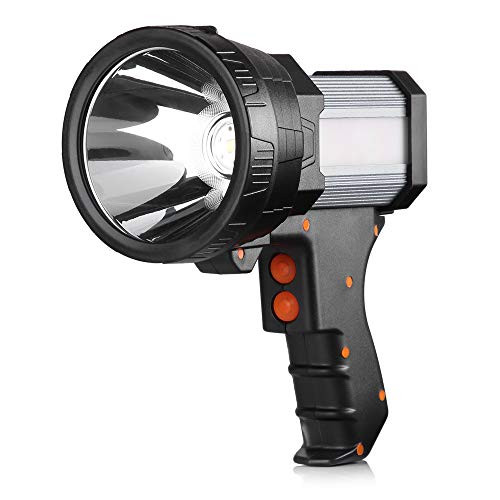 BUYSIGHT Rechargeable spotlight,Spot lights hand held large flashlight 6000 lumens handheld spotlight Lightweight and Super bright flashlight (Aluminium_Alloy Silver)