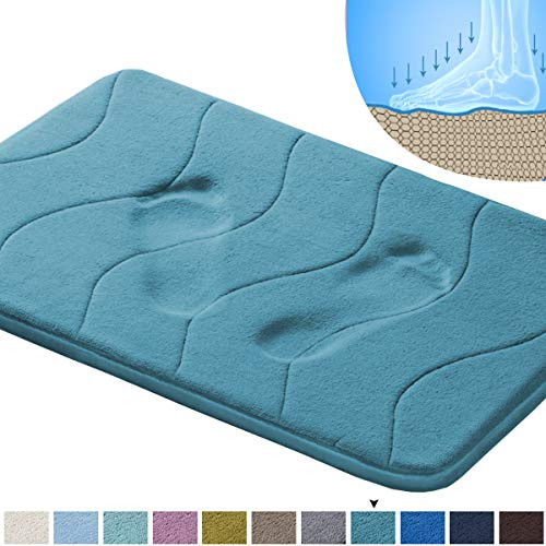 Memory Foam Extra Large Size Bath Mat, Non Slip Dry Fast Bath Mat Machine-Washable Non-Slip Bath Rugs Dry Fast Slip-Resistant Well Absorbent Bath Mat Set (Dark Teal, Waved 20" x 32")
