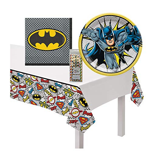 Amscan Batman Birthday Party Tableware Kit Napkins, Plates, Tablecover Bundle, 16 Guests