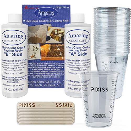 Amazing Clear Cast Resin Epoxy by Alumilite, 20x Disposable Plastic Resin Mixing Cups, Pixiss Mixing Sticks Bundle