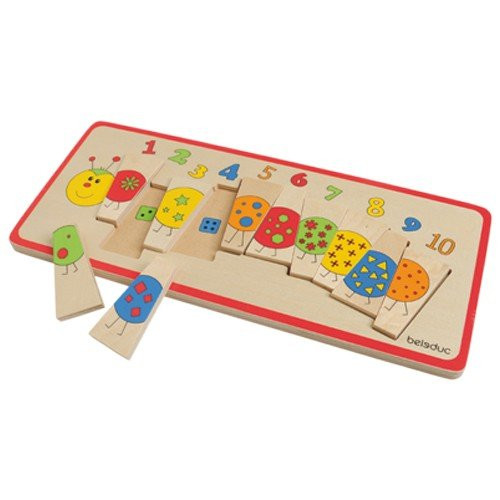 Constructive Playthings Ten Piece 14 5/8" L. x 6 1/4" W. Caterpillar Number Match Self-Correcting Math Learning Puzzle to Reinforce Learning Numbers and Addition for Ages 3 Years and Up