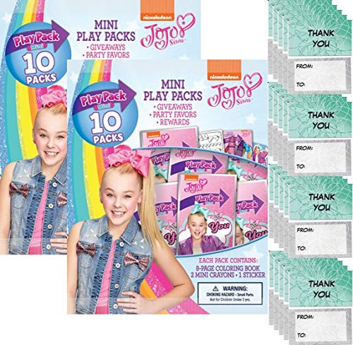 Nickelodeon Jojo Siwa 20 Mini Play Packs Party Favors Bundle With 20" Thank you Cards (2 bags of 10)