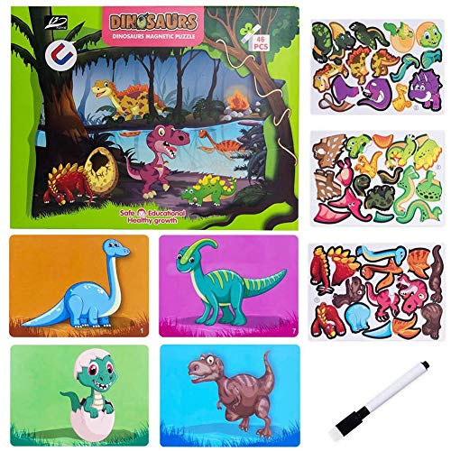 Bebamour Educational Magnetic Dinosaur Toys Art Easel Magnetic Puzzles Drawing Board Animals Puzzles Preschool Learning Gift for Kids Toddlers Boys and Girls
