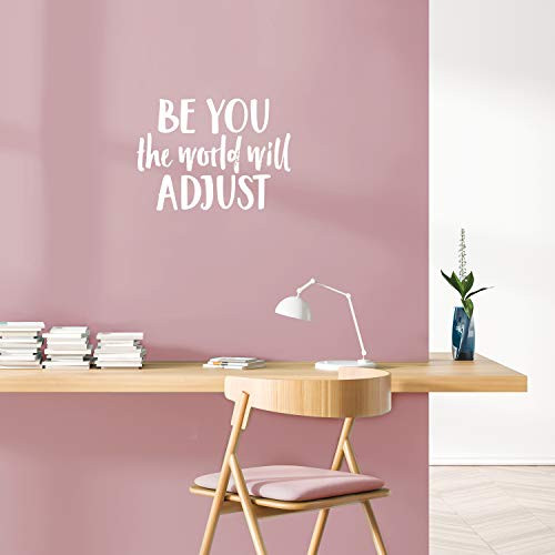Vinyl Wall Art Decal - Be You The World Will Adjust - 16" x 22" - Modern Inspirational Positive Quote Sticker for Bedroom Closet Living Room Kids Room Playroom Office Coffee Shop Decor (White) Vinyl Wall Art Decal - Be You The World Will Adjust - 16" x 22" - Modern Inspirational Positive Quote Sticker for Bedroom Closet Living Room Kids Room Playroom Office Coffee Shop Decor (White)