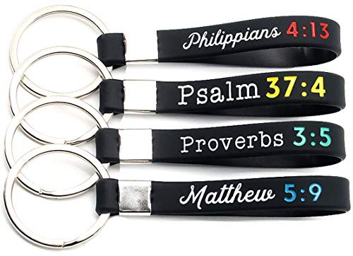 (4-Pack) Religious Keychains with Bible Verses - Philippians 4:13, Psalm 37:4, Proverbs 3:5, Matthew 5:9 - Christian Scripture Gifts Accessories for Men Women of Faith