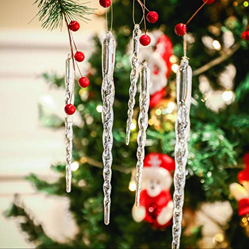 Boao 36 Pieces Clear Acrylic Icicle 5.12-7.8 Inch Twisted Clear Acrylic Icicle Christmas Tree Holiday Ornaments Icicle Xmas Party Decorations Hanging