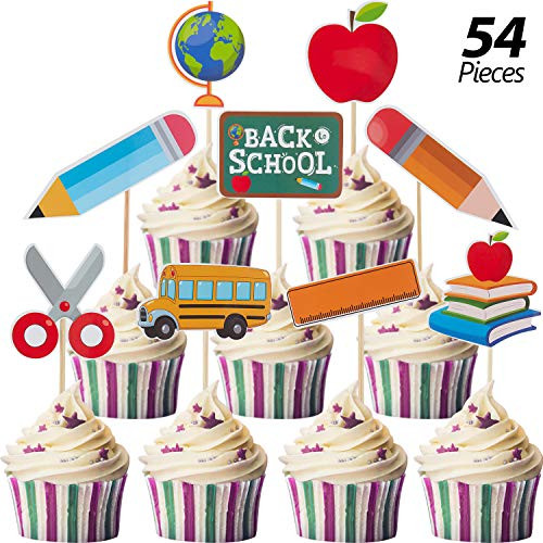 54 Pieces Back to School Cake Topper Welcome Class Cupcake Topper First Day of School Welcome Cake Decorations for Welcome Party School Activities Classroom Decoration Supplies
