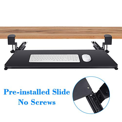 Keyboard Tray Under Desk Clamp On, Turimon Adjustable Sliding Keyboard Tray for Computer Desk, Glass Computer Desk, Pull Out Platform Computer Drawer for Typing and Mouse Work