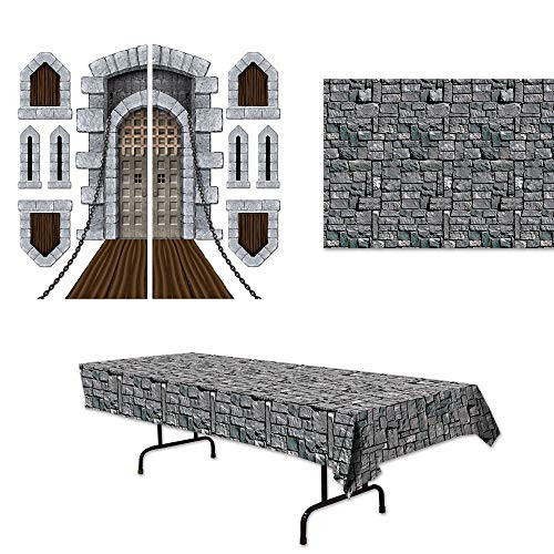 Stone Castle Medieval Tablecover Props Backdrop 11 Piece Bundle
