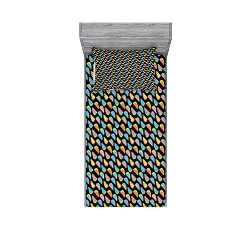 Ambesonne Crazy Fitted Sheet & Pillow Sham Set, Abstract Watermelon Pattern with Seeds Psychedelic Style Illustration of Exotic Fruit, Decorative Printed 2 Piece Bedding Decor Set, Twinxl, Aqua