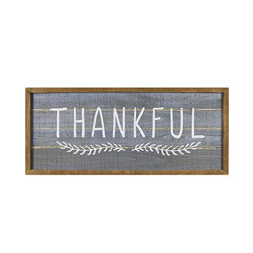 NIKKY HOME 24" x 10" Rustic Inspirational Wooden Wall Plaque Sign, Thankful