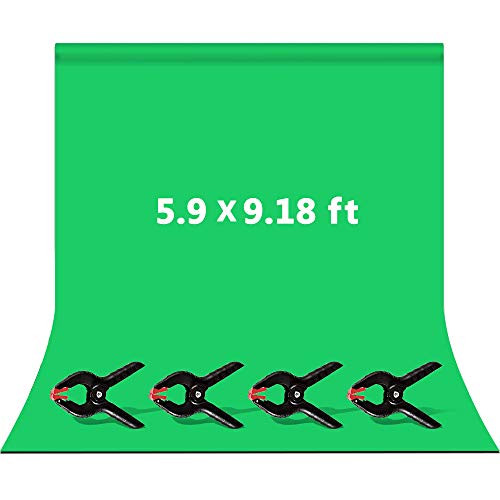 HIFUAR 9 x 6 ft Green Screen, Green Photography Backdrop Background, Green Chromakey Panel for Photo Backdrop Video Studio, Muslin Background Screen for Photo Video Studio, 4 Backdrop Clip