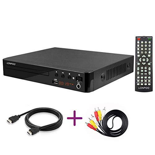 Region Free DVD Player for TV, LONPOO Compact DVD CD Player with HDMI & AV Output, HD 1080P Supported, Built-in PAL/NTSC, MIC Input, USB Input, Remote Control