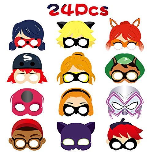 GROBRO7 24Pcs Ladybug Masks Ladybug Themed Party Supplies Birthday Party Favors Dress Up Costumes Mask Photo Booth Prop Cartoon Character Cosplay Pretend Play Accessories Gift for Kids Boys Girls