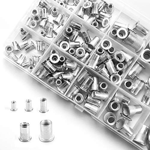 Canitu 150Pcs Threaded Inserts Rivet Nuts for Wood Furniture Rivnut Nutsert Assortment Tool Kit Set M3 M4 M5 M6 M8 with Box