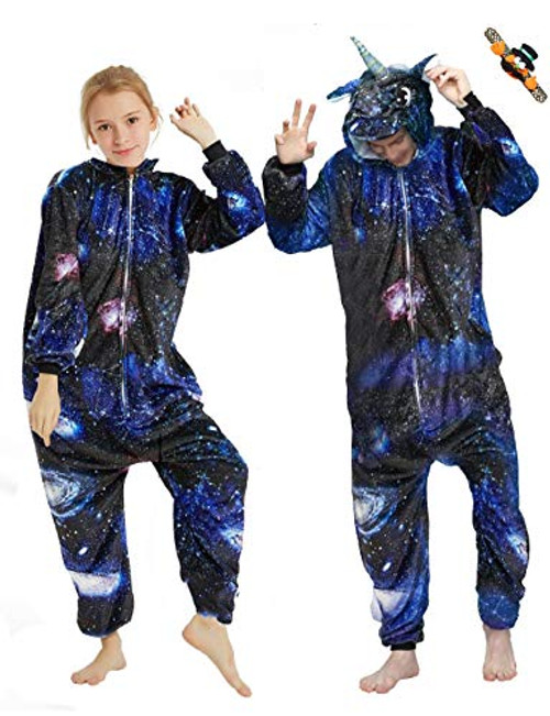 CASABACO Kid Unicorn Onesie Pajamas Costume Boy Girl Onepiece Animal Halloween Christmas, Galaxy, 140