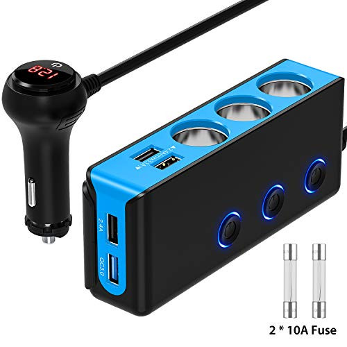 [Upgraded Version] Quick Charge 3.0 Cigarette Lighter Adapter, CHGeek 120W 12V/24V 3-Socket Car Power DC Outlet Splitter with 8.5A 4 USB Charging Ports & LED Voltmeter Power Switch Car Charger