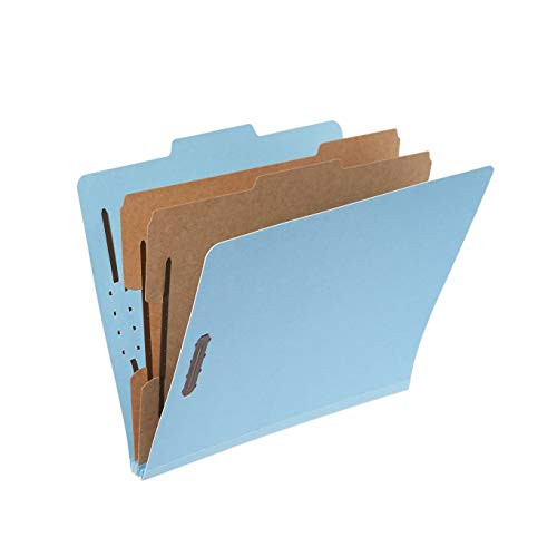 WealCom Pressboard Classification File Folder with Fasteners, 2 Dividers, 2.5 Expansion, Letter Size, 10-Pack (Blue)