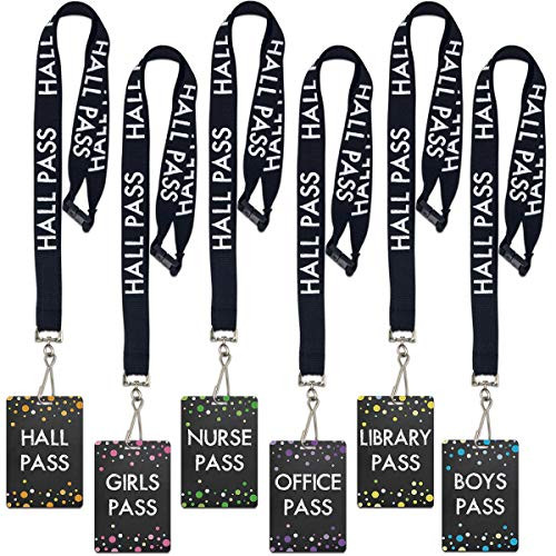 Chalkboard Hall Pass Lanyards Confetti-Themed Lanyard and School Passes Set of 6 for School Classroom