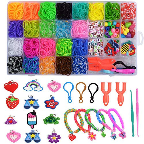 Rubber Bands Bracelet Kit Rainbow Loom Bands Kit for Bracelet Making Kit, Rainbow Making Kits for Kids Include-Rubber Bands,Charms,Beads,boy Girl Birthday Gift