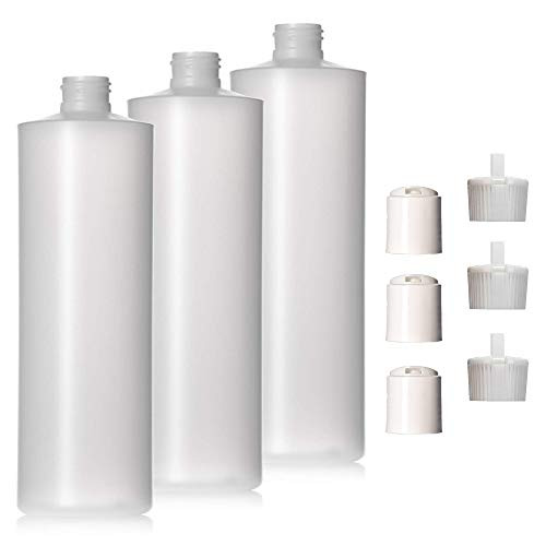 16oz Natural Color HDPE Squeeze Bottles with Disc Cap and Squirt Cap (3 Pack) (16oz)
