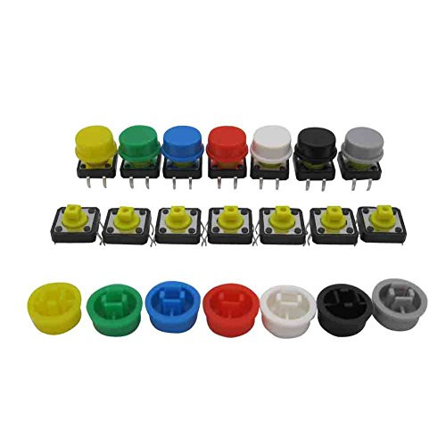 TWTADE/70pcs Momentary Tact Tactile Push Button Switch 12x12x12mm 4 Pin + 70pcs Switch Cap (Each color 10pcs)