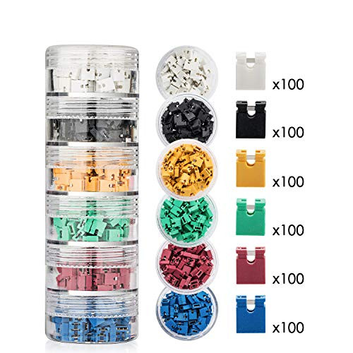 600 Pieces Standard Computer Jumper Caps Header Pin Shunt Short Circuit 2-Pin Connector Open Top 2.54mm. Suitable for Arduino Raspberry Pi PCB PC DVD HDD Motherboard Shorting and Other Items.