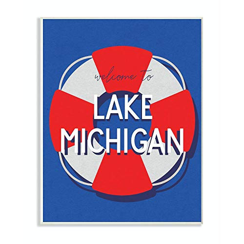Stupell Industries Lake Michigan Beach Coast Ocean Blue Red Word Design Wall Plaque Art by Daphne Polselli, 10 x 0.5 x 15, Multi-Color