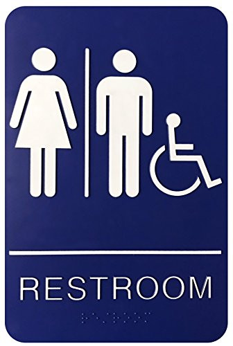 Corko Signs Unisex Braille Restroom Sign - Blue Bathroom Sign with Double Sided 3M Tape