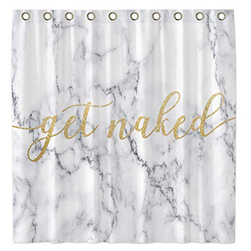 Allenjoy 10 Hooks 69x70 Inch Get Naked Shower Curtain for Bathroom Sets White Marble Texture Pattern Home Bath Decor Decorations Durable Waterproof Fabric Machine Washable